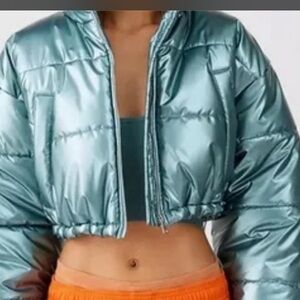 Urban Outfitters Cropped Puffer Jacket Metallic teal Size L/6